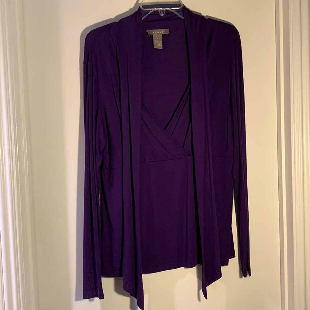 KENAR Top. V-Neck long sleeve with ties. Deep purple Soft jersey texture L